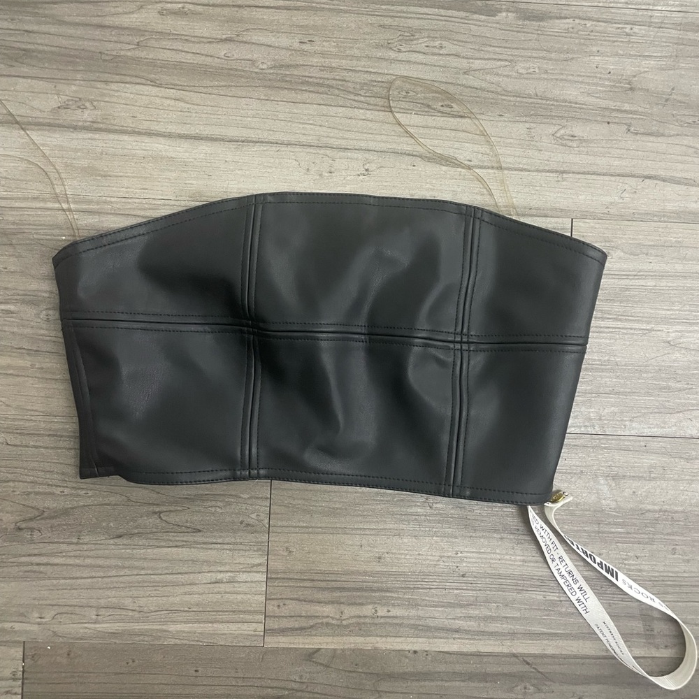 House of CB Black Leather Crop Top